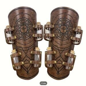 Steampunk Leather Bracers Brown Arm Guards with Potion Vials Cosplay Medieval